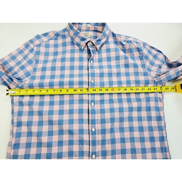 J. Crew Slim Stretch Size XL Men's Blue Pink Check Button Down Long Sleeve Shirt - Picture 3 of 11